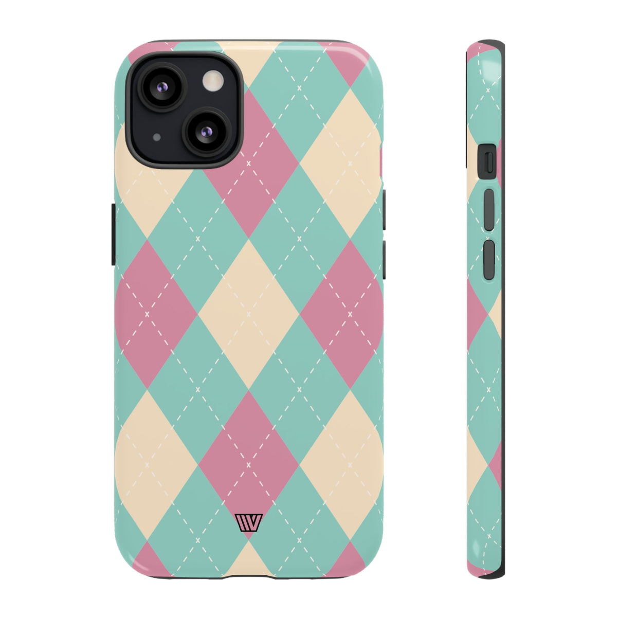 Tough Phone Case Blue Pink Beige Argyle Pattern