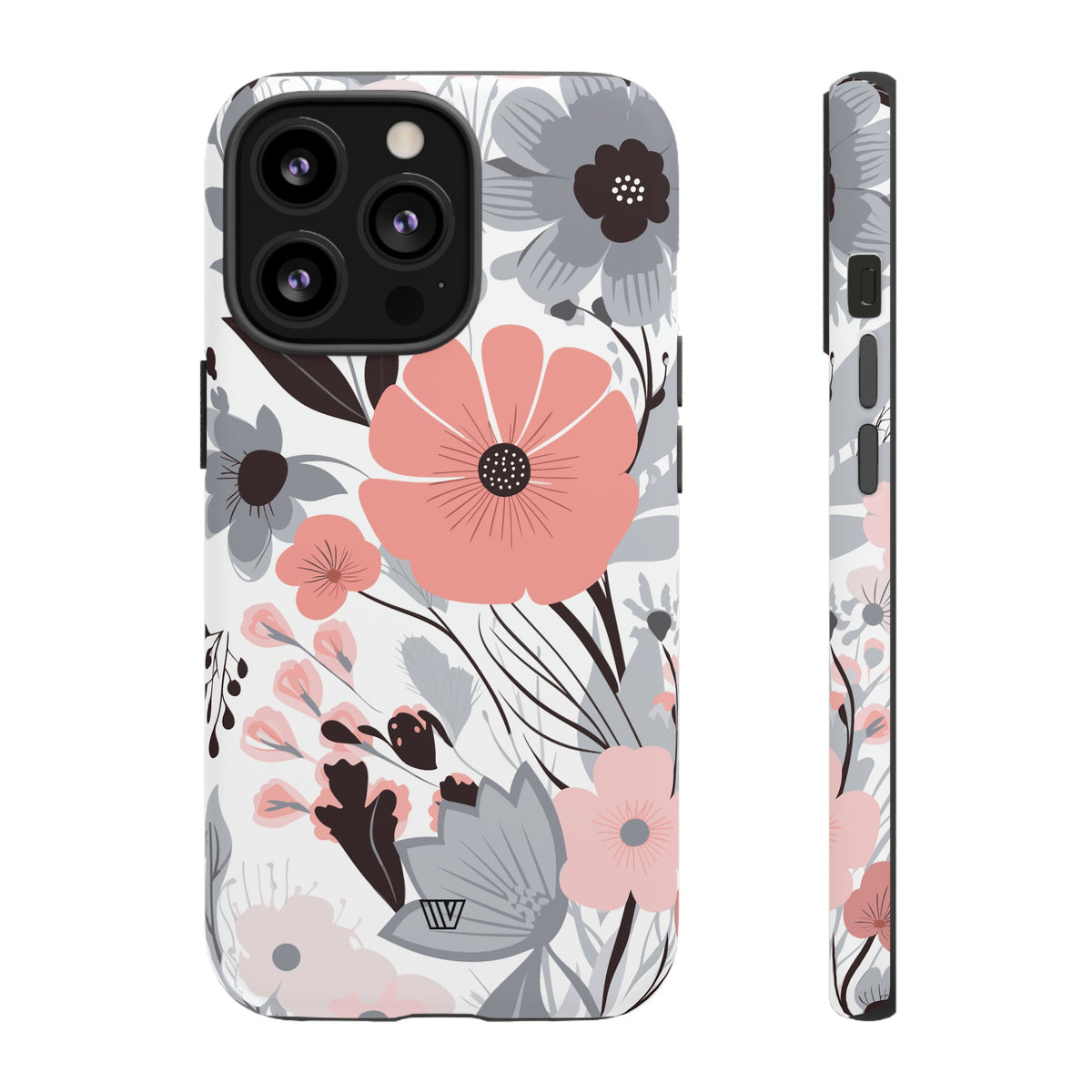 Gray Pastel Flowers Tough Phone Case
