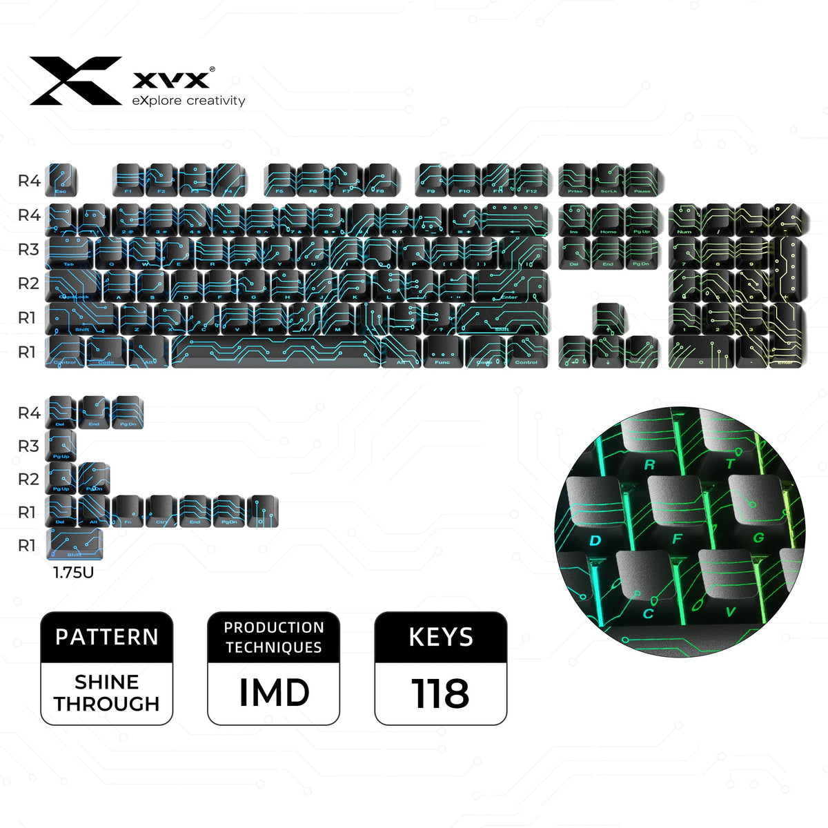 XVX IMD Spider Web Shine-Through OEM Profile 118-Key Keycap Set