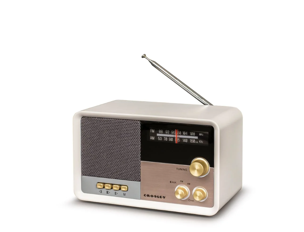 Crosley CR3036D Tribute AM/FM Radio with Built-In Bluetooth - White Sand-NEW