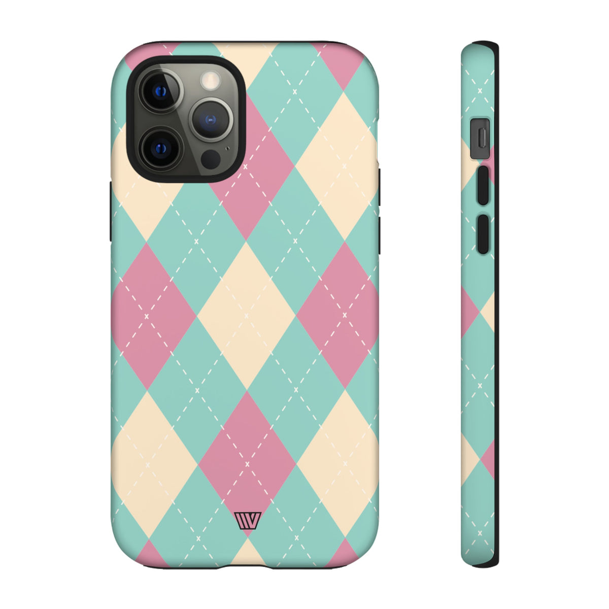 Tough Phone Case Blue Pink Beige Argyle Pattern