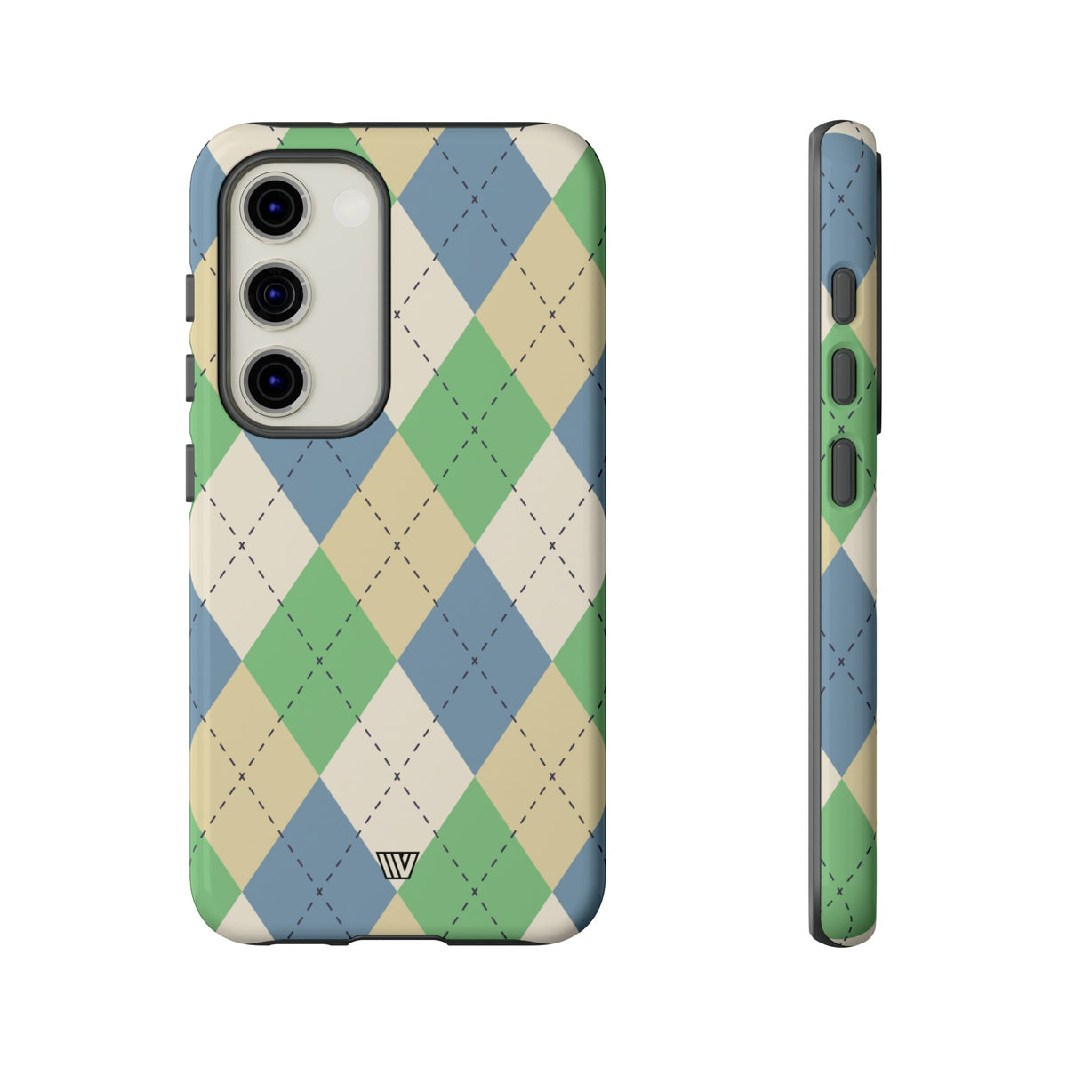 Tough Phone Case Green Blue Beige Argyle Polycarbonate Shell