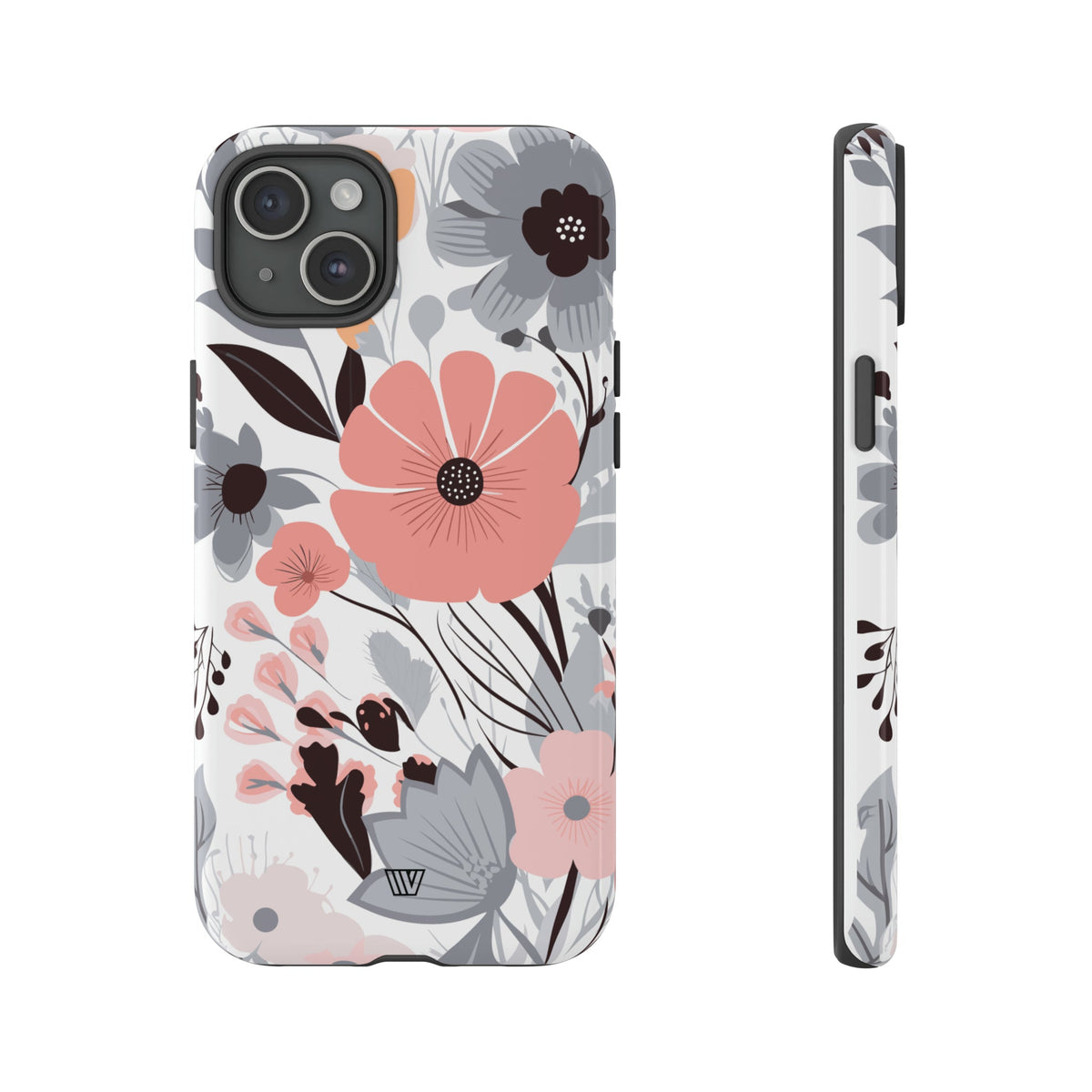 Gray Pastel Flowers Tough Phone Case