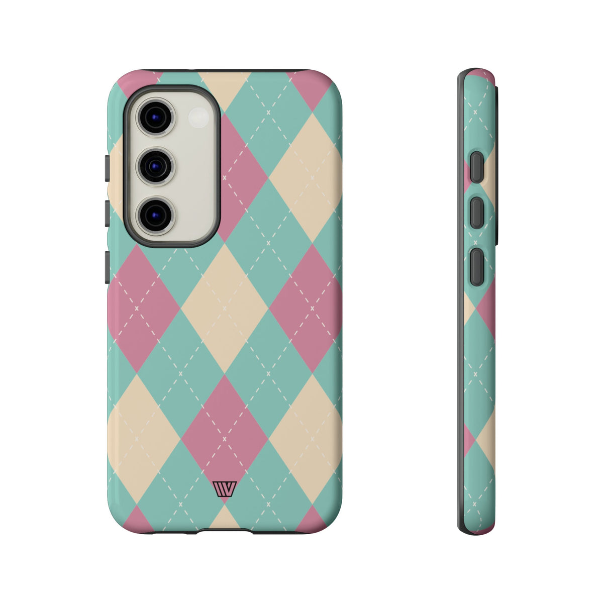 Tough Phone Case Blue Pink Beige Argyle Pattern