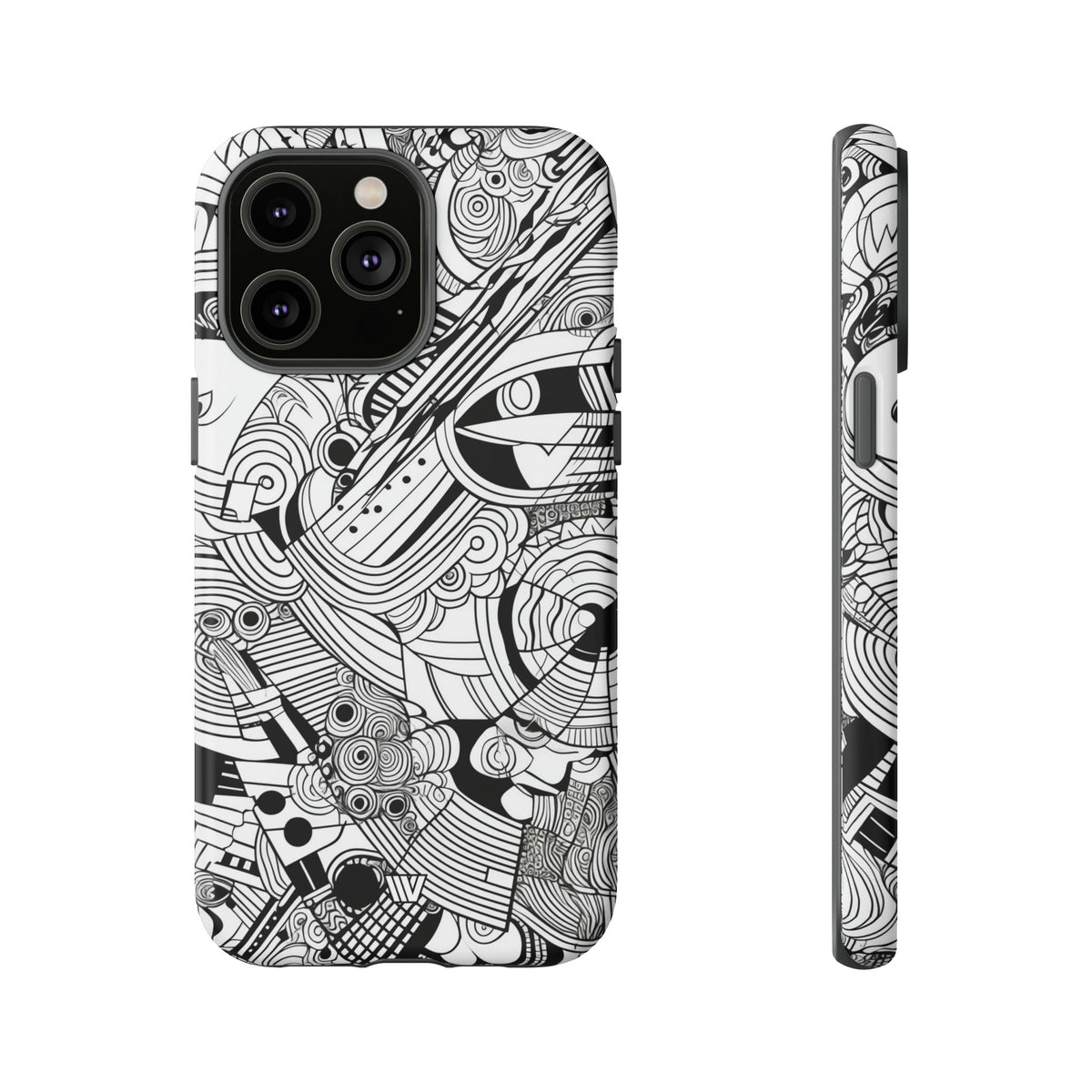 B&W Abstract Doodle Tough Phone Case with Impact Resistance Polycarbonate Shell