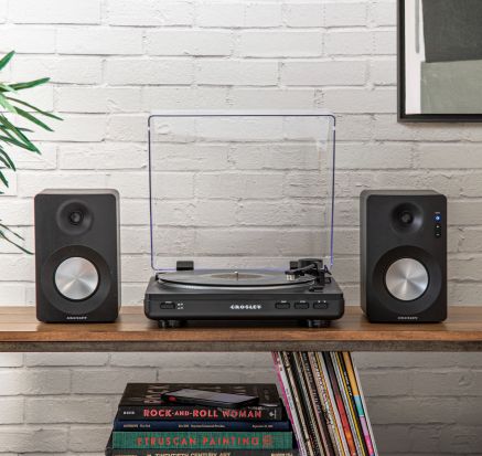 Crosley KT400A-BK Fully Automatic Bluetooth 2-Speed Turntable with S100A Stereo Speakers, Black-NEW