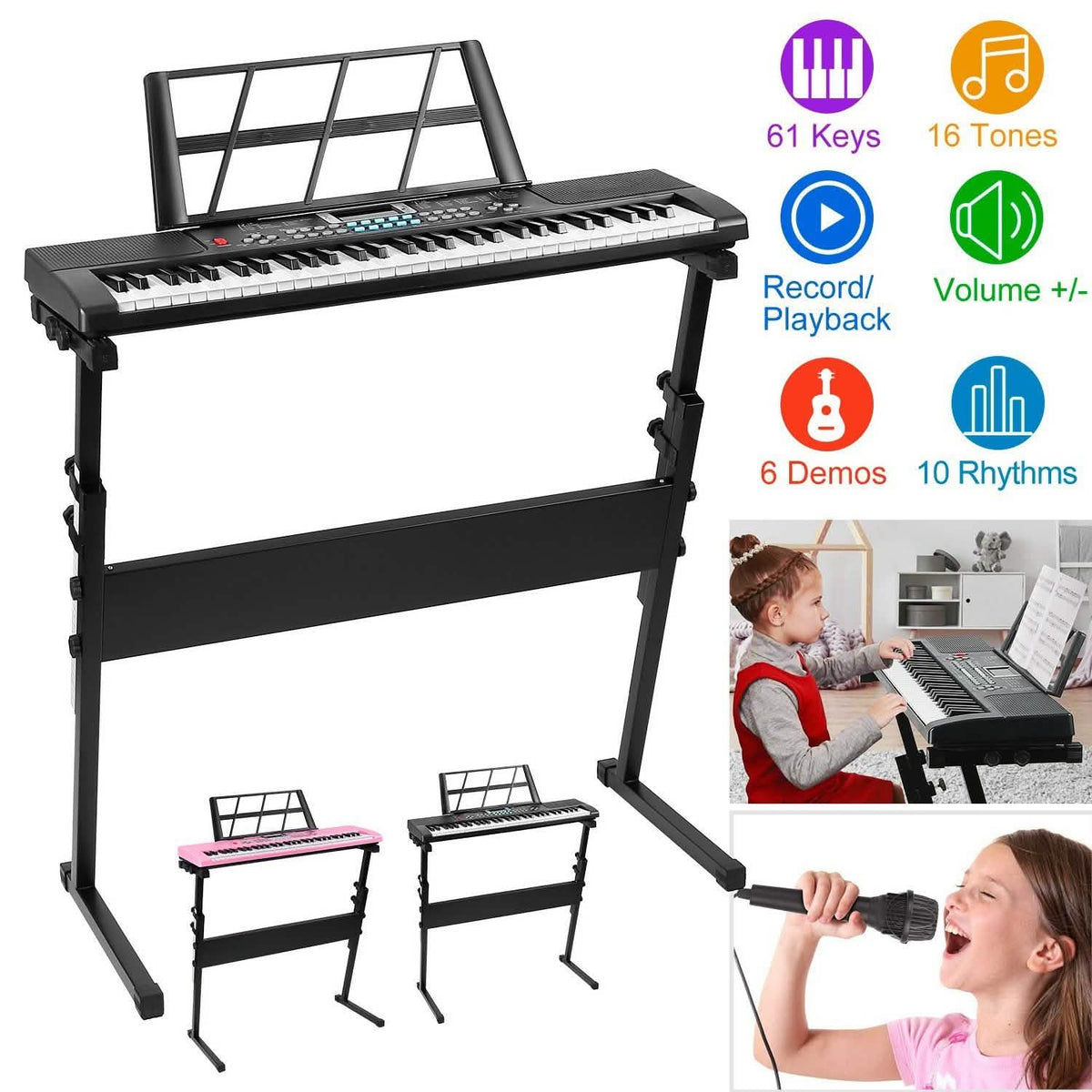 61 Keys Digital Electronic Keyboard with 16 Tones and 10 Rhythms