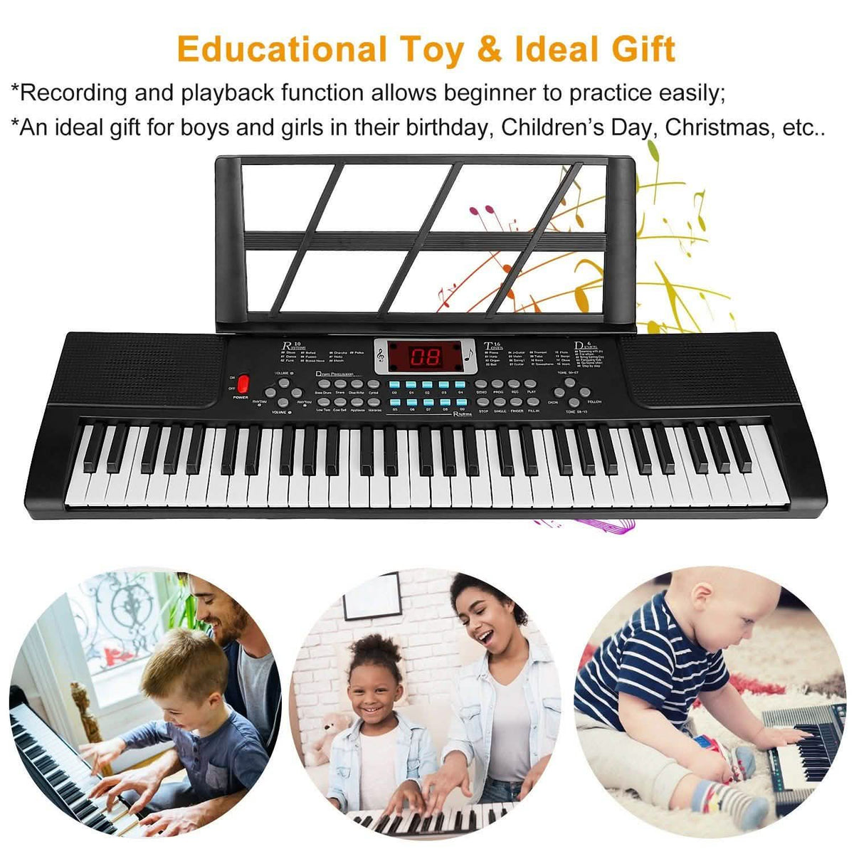 61 Keys Digital Electronic Keyboard with 16 Tones and 10 Rhythms