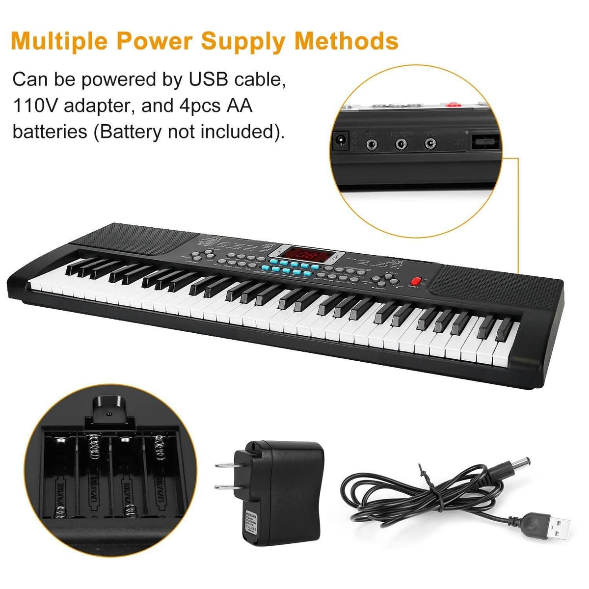 61 Keys Digital Electronic Keyboard with 16 Tones and 10 Rhythms