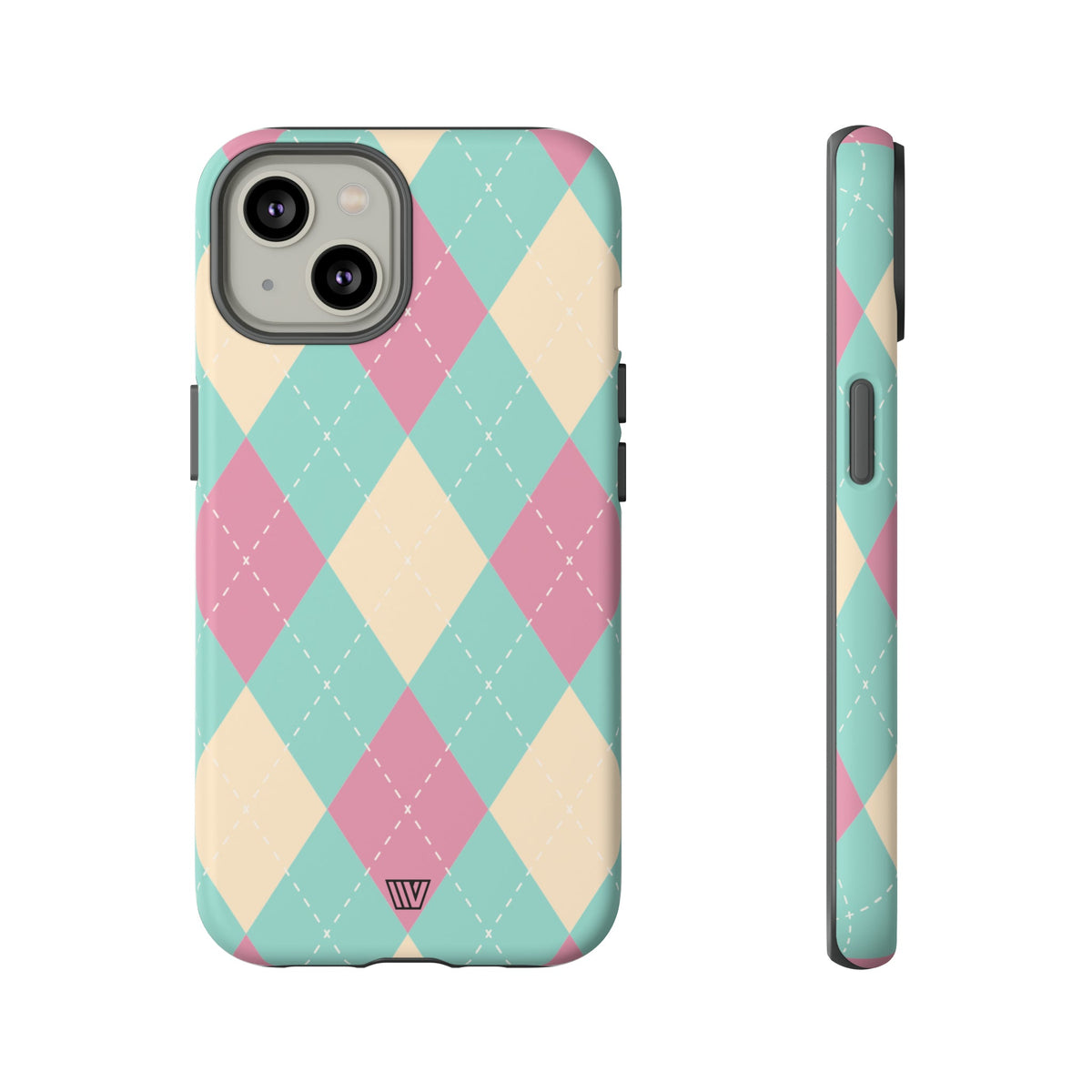 Tough Phone Case Blue Pink Beige Argyle Pattern