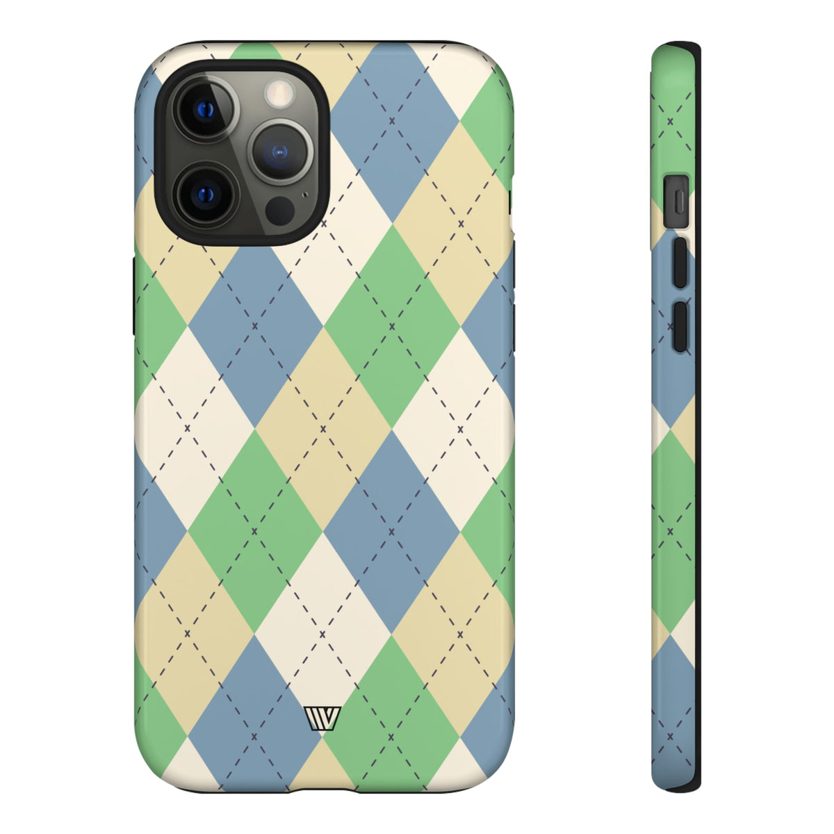 Tough Phone Case Green Blue Beige Argyle Polycarbonate Shell