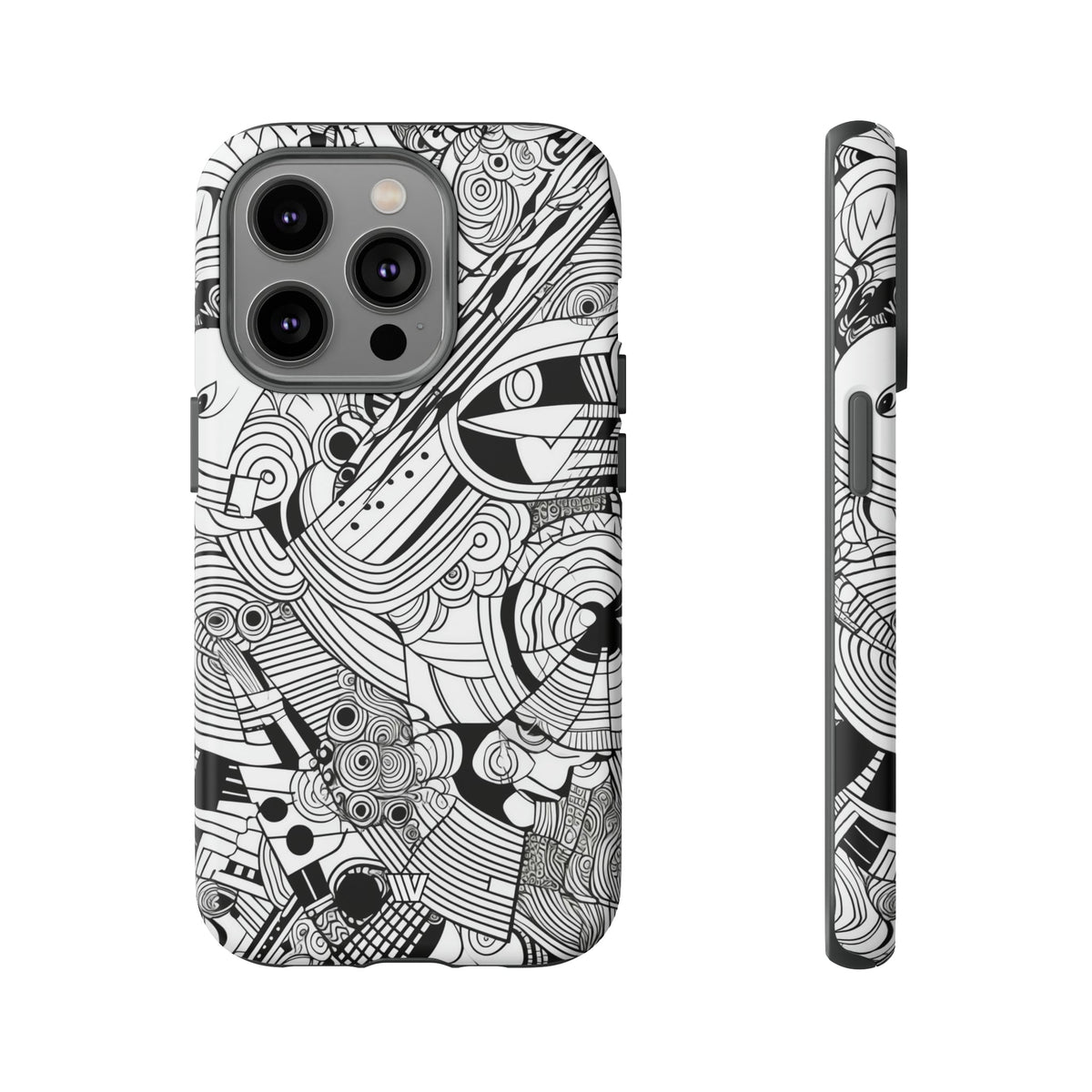 B&W Abstract Doodle Tough Phone Case with Impact Resistance Polycarbonate Shell