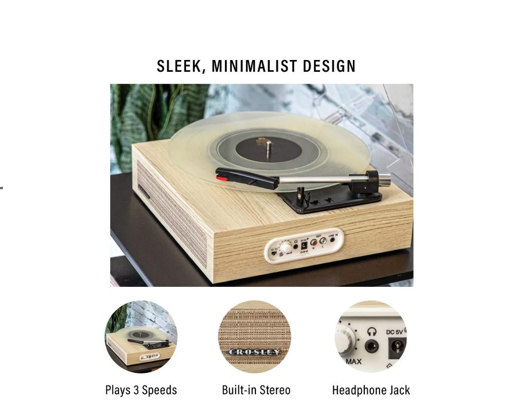Crosley CR6042A Scout 3-Speed Bluetooth Turntable Record Player - Natural-NEW