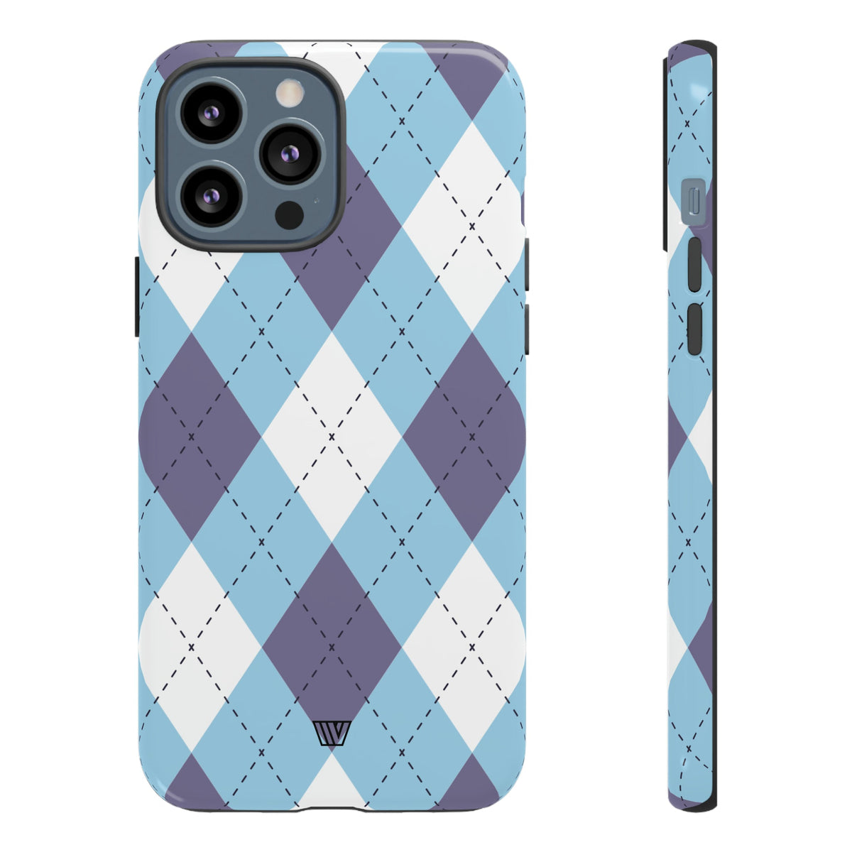Tough Phone Case Blue White Purple Argyle Polycarbonate Shell
