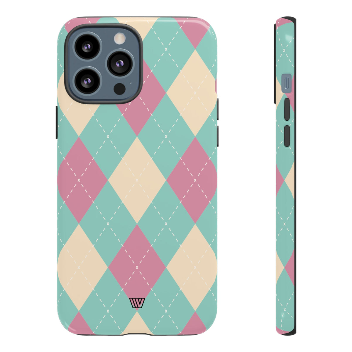 Tough Phone Case Blue Pink Beige Argyle Pattern