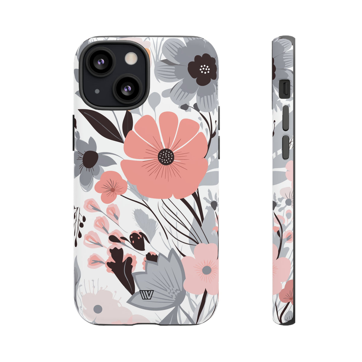 Gray Pastel Flowers Tough Phone Case