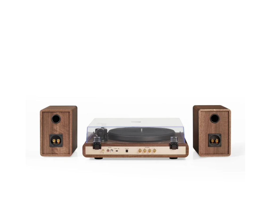 Crosley C65  Record Player with speakers system Belt-Drive 2-Speed  Turntable Record Walnut and Gold- NEW