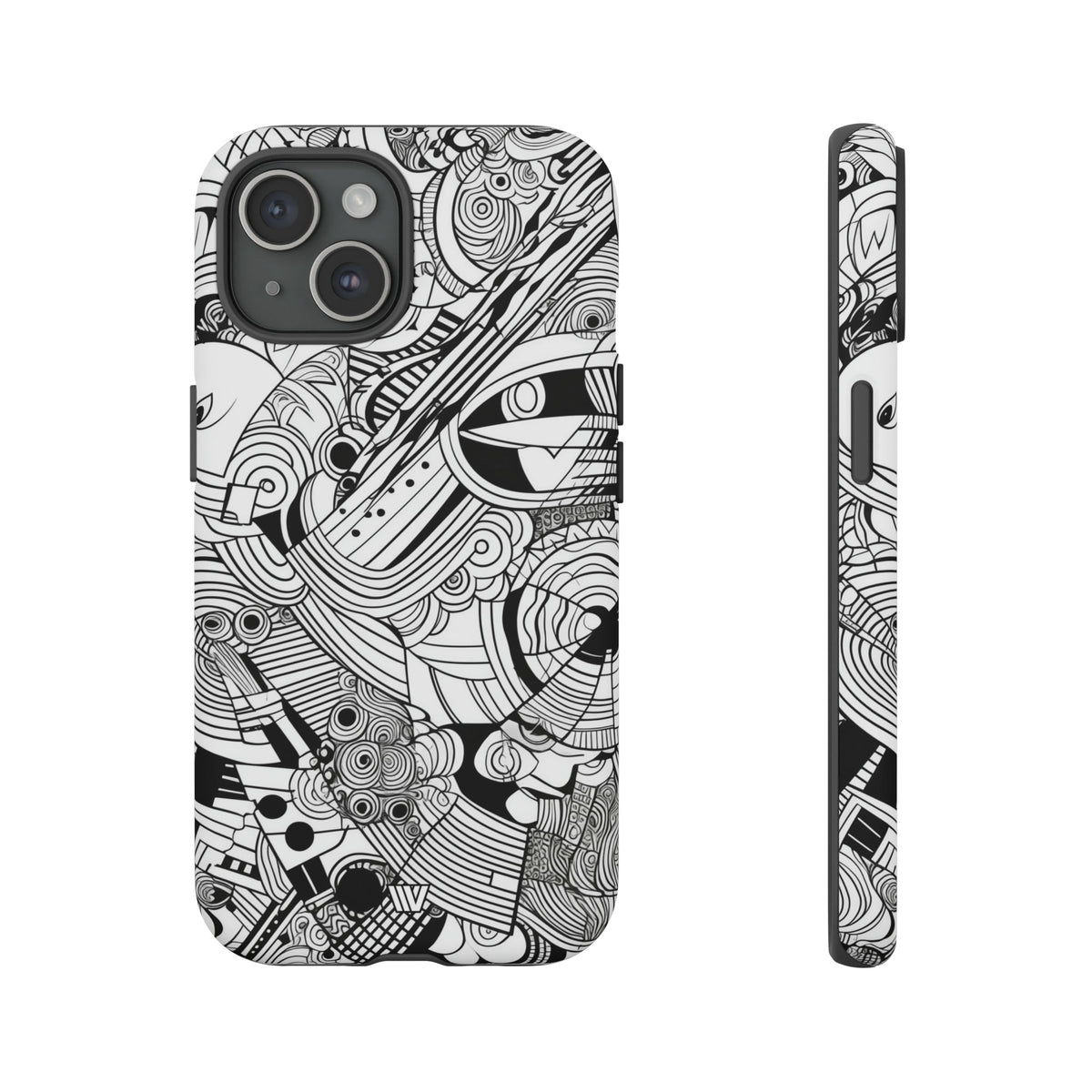 B&W Abstract Doodle Tough Phone Case with Impact Resistance Polycarbonate Shell