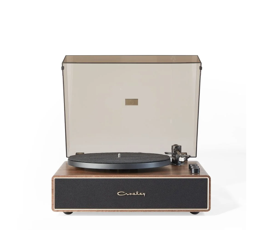 Crosley CR6046A 2-Speed Stave Turntable Record Player - Walnut and Gold-NEW