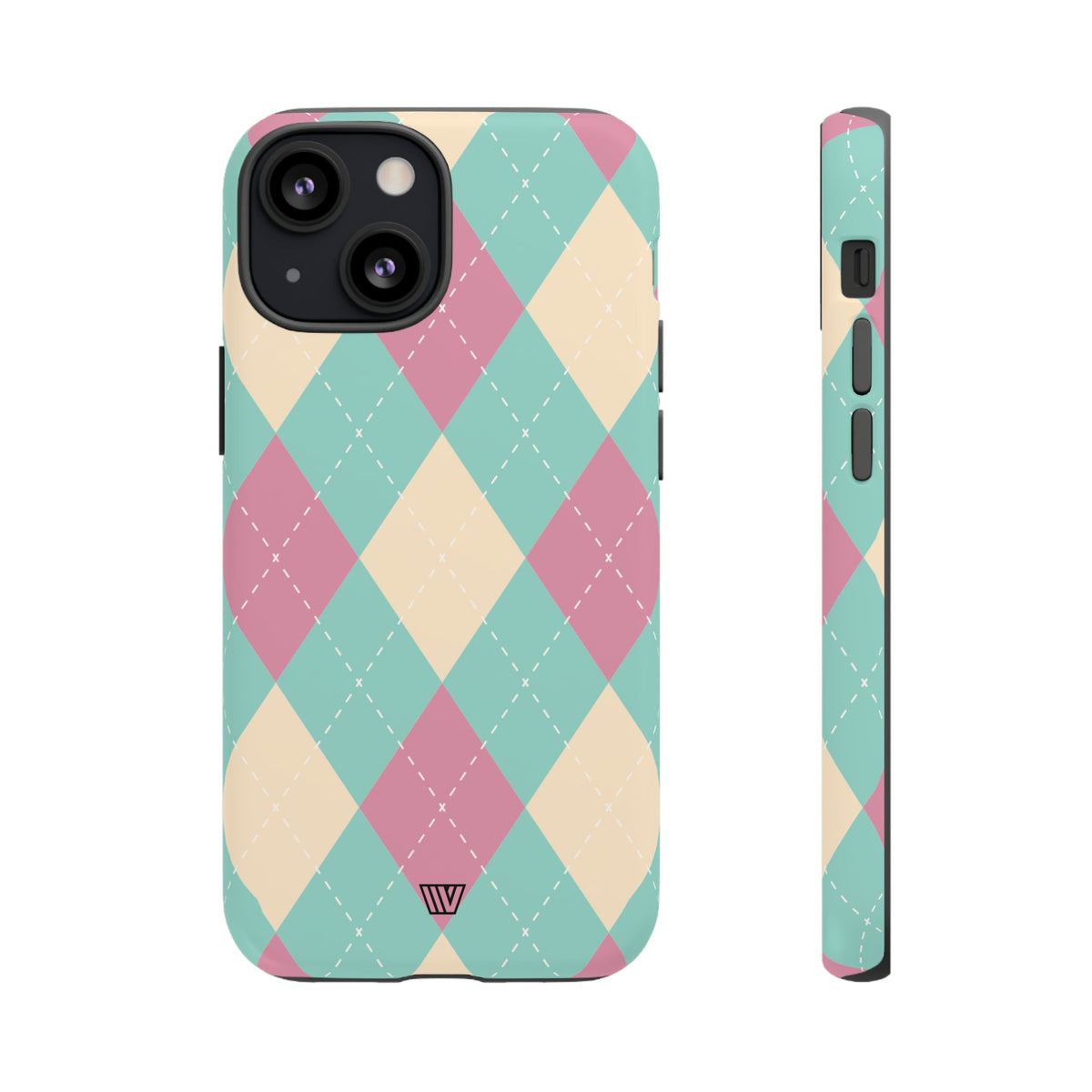 Tough Phone Case Blue Pink Beige Argyle Pattern