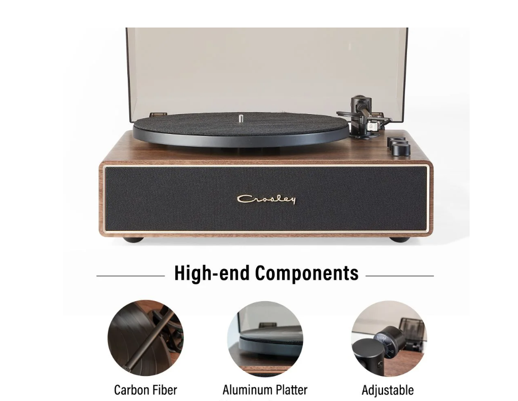 Crosley CR6046A 2-Speed Stave Turntable Record Player - Walnut and Gold-NEW