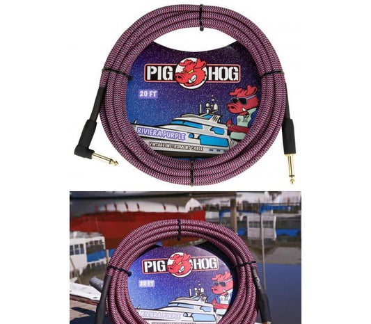 2 Pack Pig Hog PCH20RPPR 20-Foot Riviera Purple Instrument Vintage Cable 1/4"-1/4" Right Angle Connectors -NEW