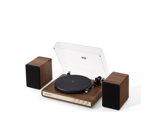 Crosley C65  Record Player with speakers system Belt-Drive 2-Speed  Turntable Record Walnut and Gold- NEW