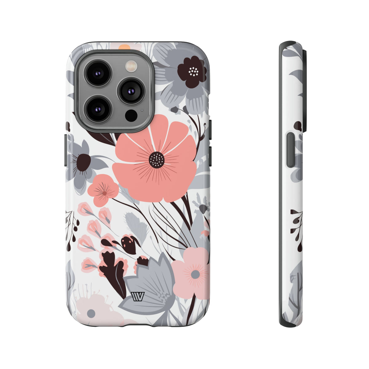 Gray Pastel Flowers Tough Phone Case