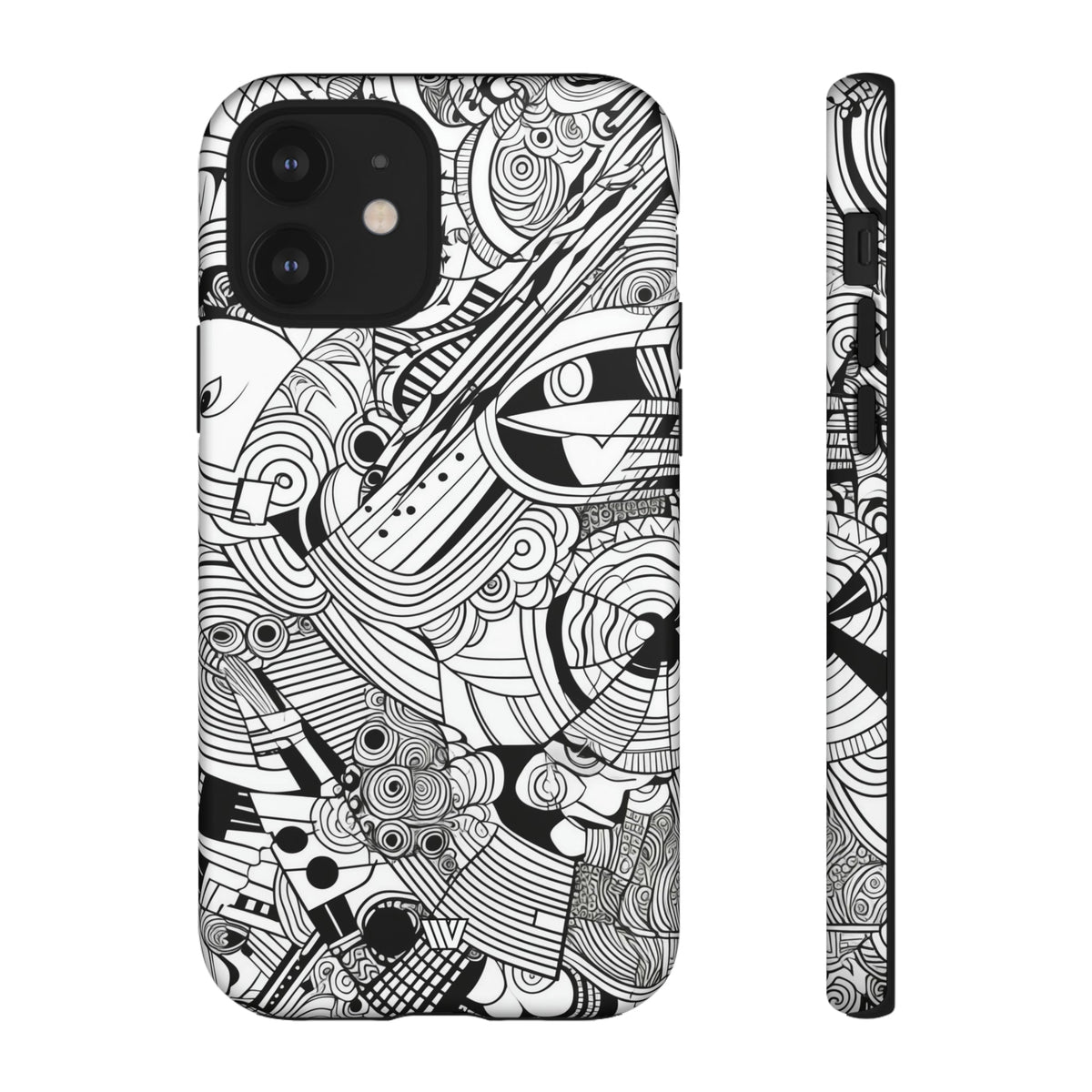 B&W Abstract Doodle Tough Phone Case with Impact Resistance Polycarbonate Shell