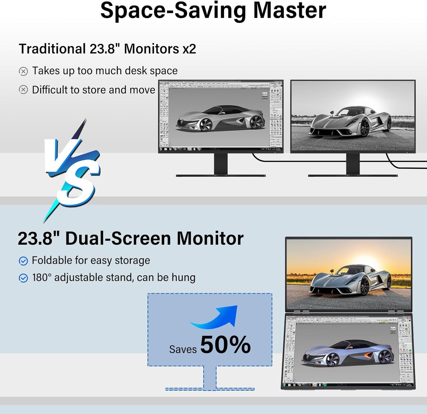 InnoView Foldable 23.8' Dual Monitor Dual Screen Extender INVPM609