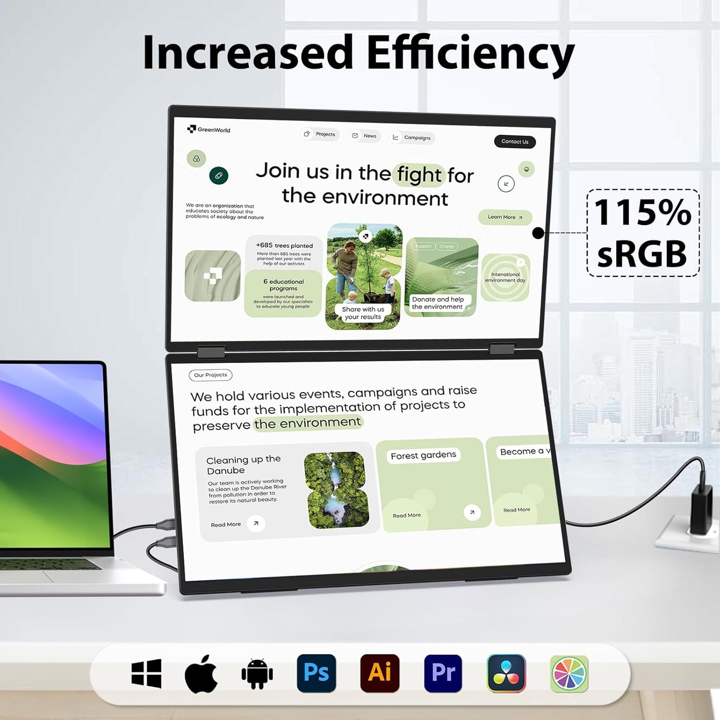 Foldable 18.5' Dual Monitor Foldable Monitor Extender InnoView