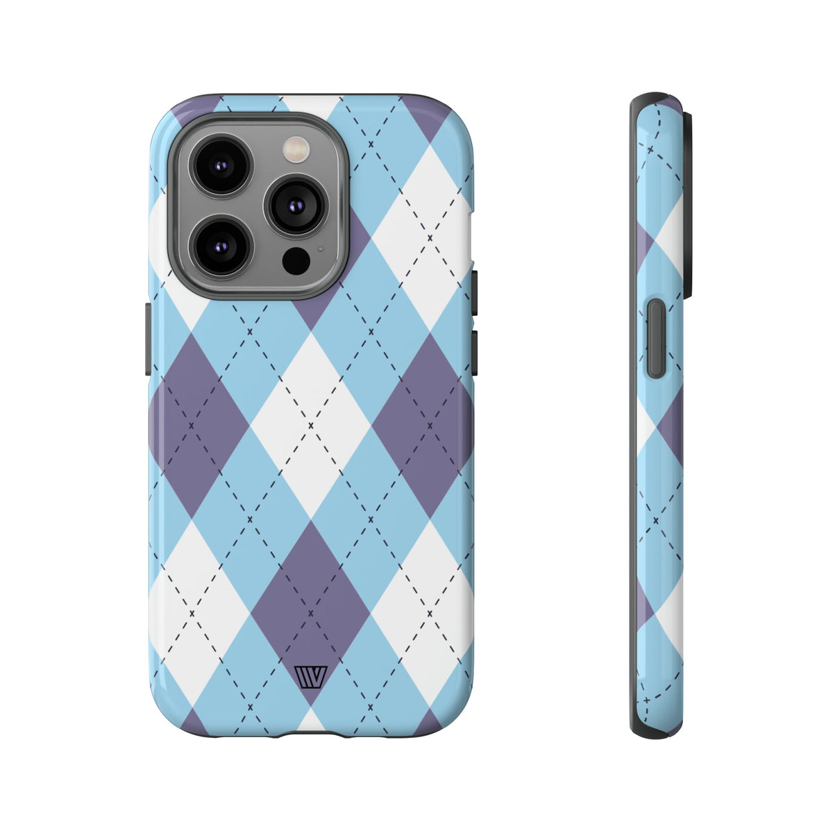 Tough Phone Case Blue White Purple Argyle Polycarbonate Shell