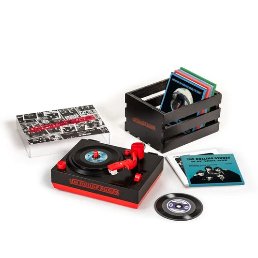 Crosley RSD3 Rolling Stones Mini Turntable Bundle - 3" Vinyl Record Player with Crate & 6 Singles