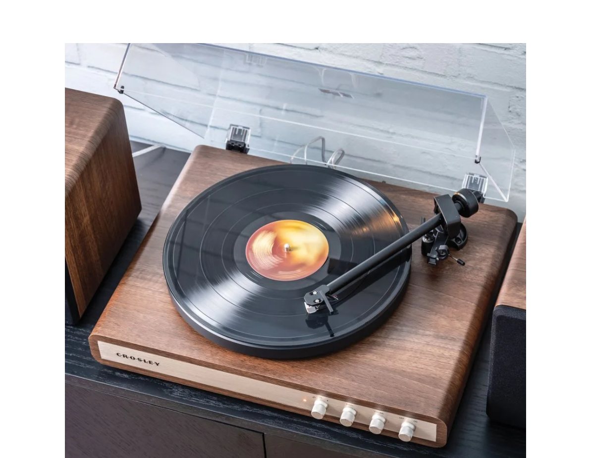Crosley C65  Record Player with speakers system Belt-Drive 2-Speed  Turntable Record Walnut and Gold- NEW