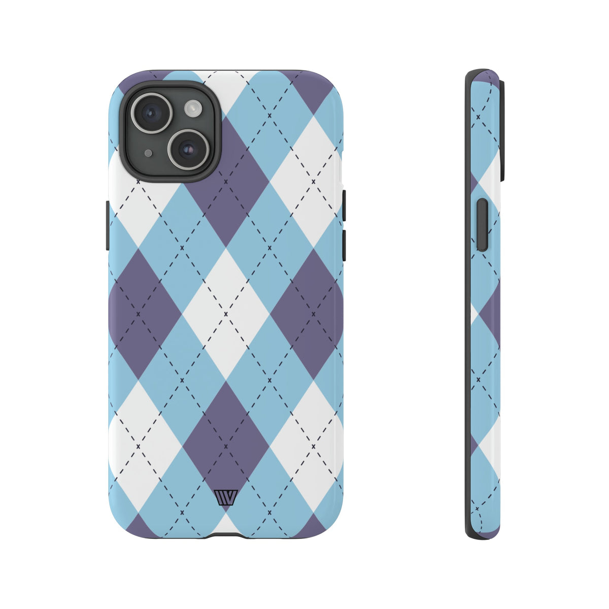 Tough Phone Case Blue White Purple Argyle Polycarbonate Shell