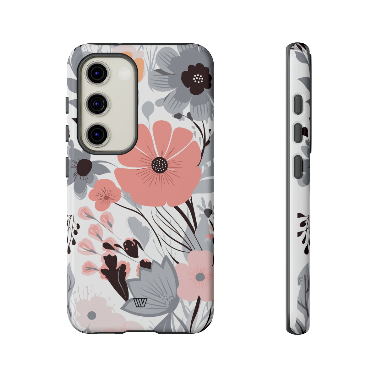 Gray Pastel Flowers Tough Phone Case