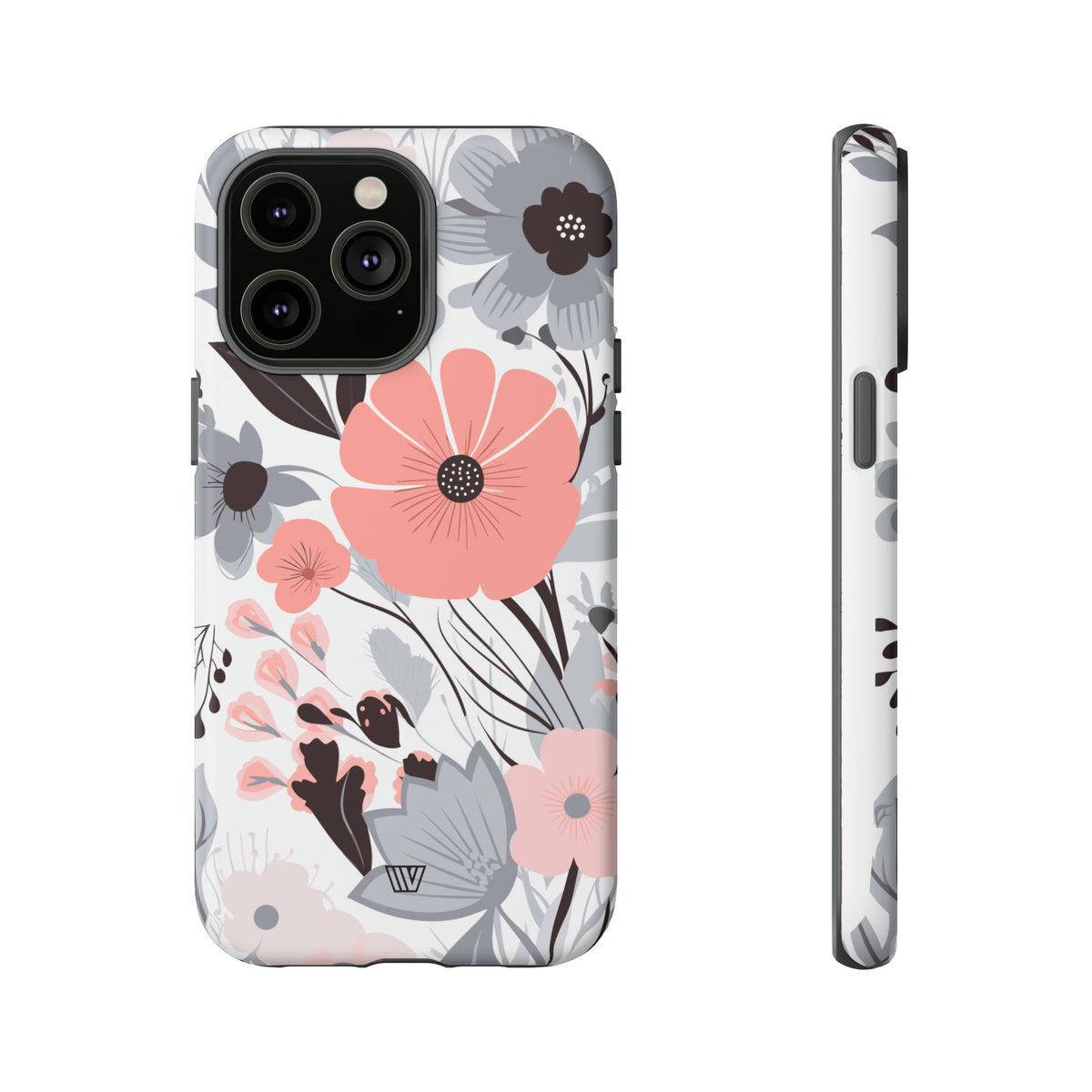 Gray Pastel Flowers Tough Phone Case