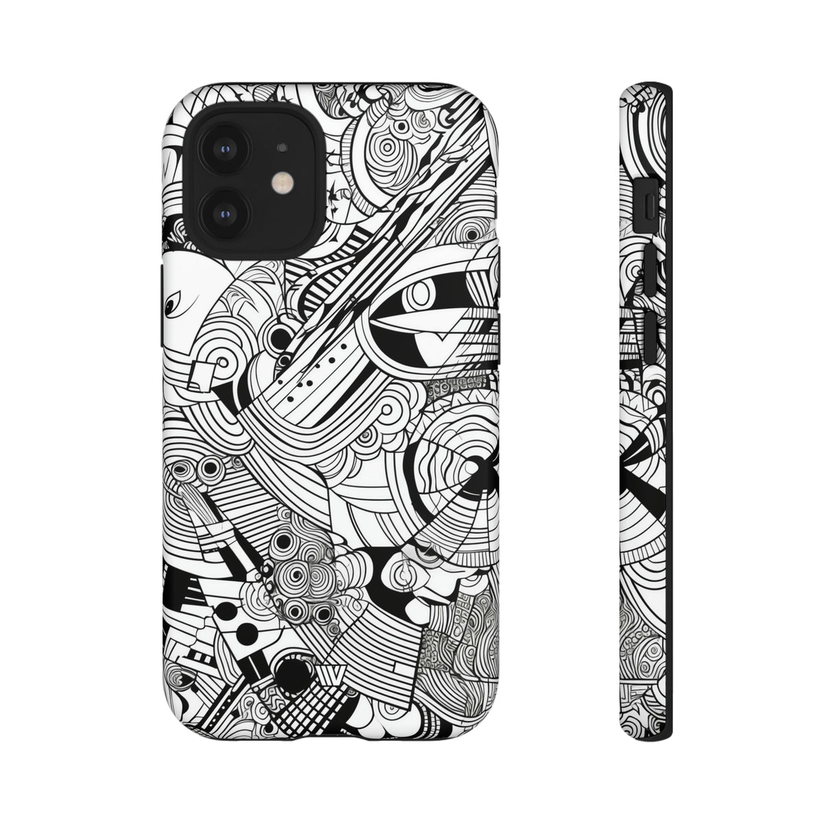 B&W Abstract Doodle Tough Phone Case with Impact Resistance Polycarbonate Shell
