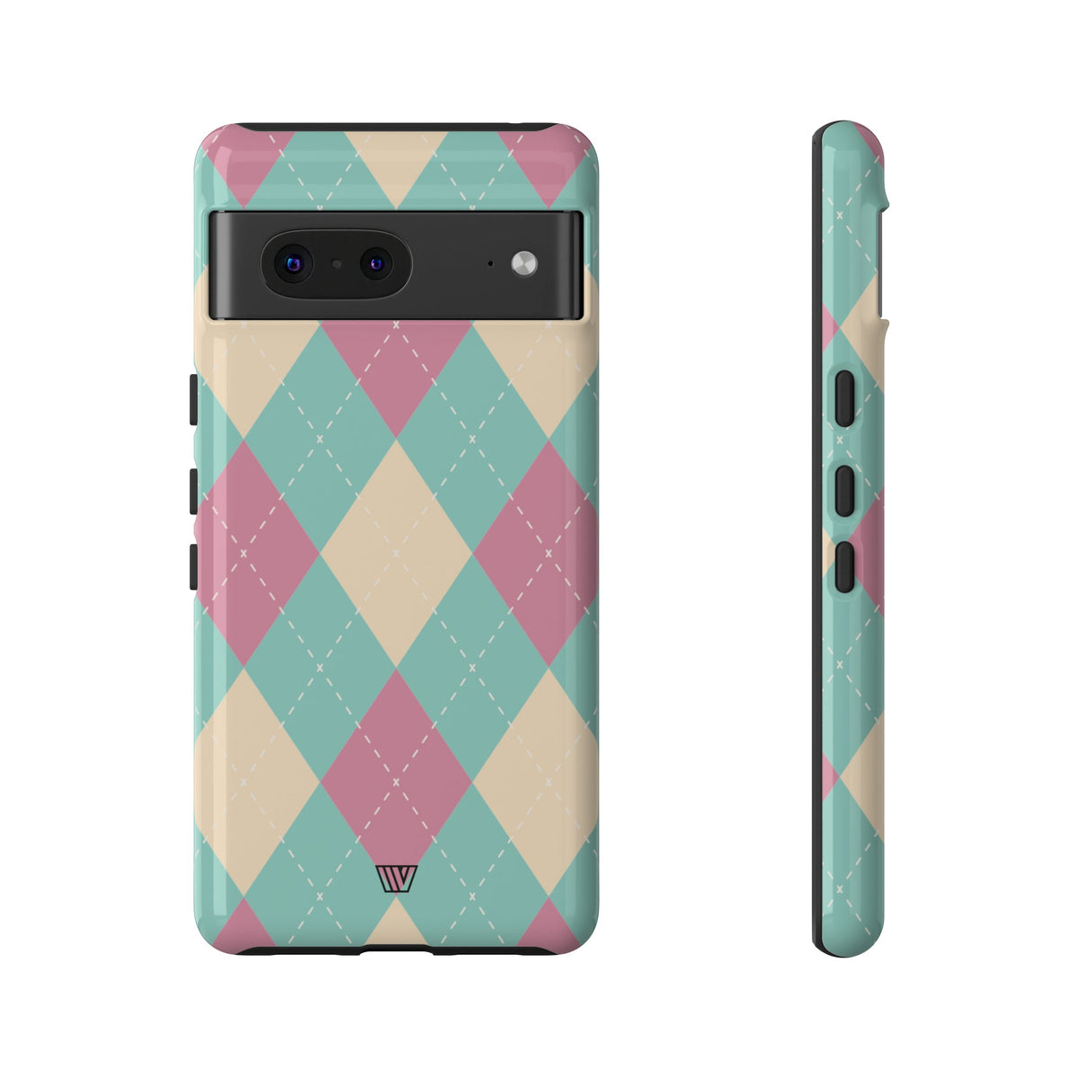 Tough Phone Case Blue Pink Beige Argyle Pattern