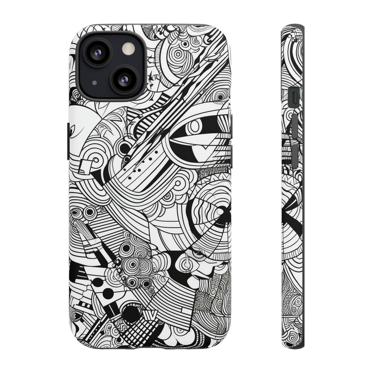 B&W Abstract Doodle Tough Phone Case with Impact Resistance Polycarbonate Shell