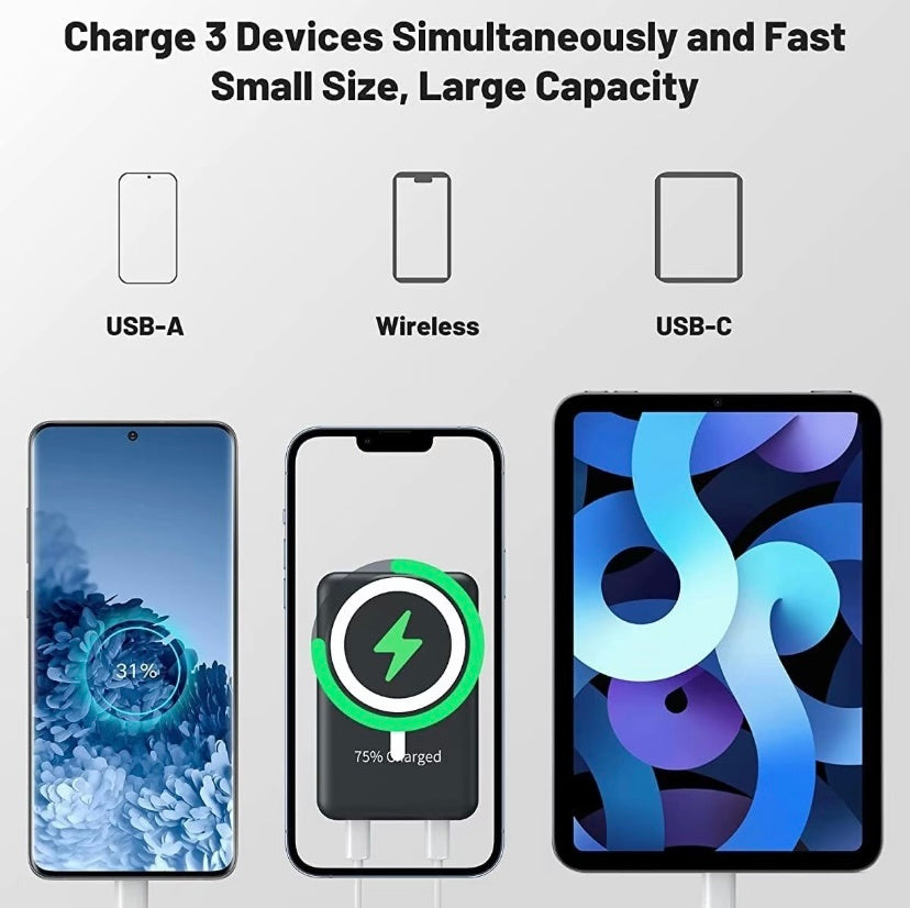 Power Bank Magnetic Portable Wireless FastCharger 10000mAh Type-C Cable LED Display 22.5W PD Fast Charging LightingMag-Safe Battery Pack For iPhone 15 14 13 12 Mini Pro Pro Max Devices Digital