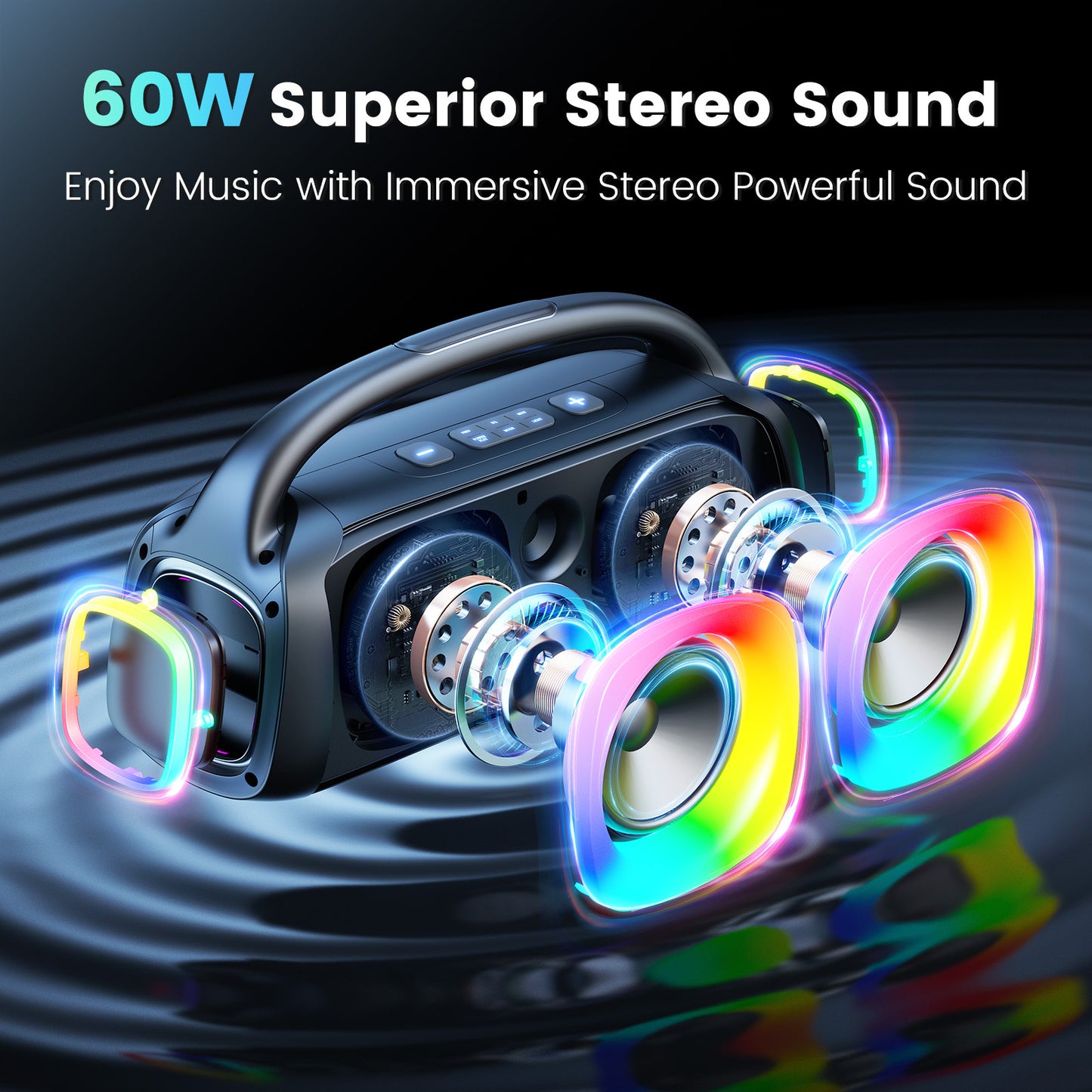 Bluetooth Portable 60W Party Speaker with RGB Light and 2 Wireless Microphones JYX D19