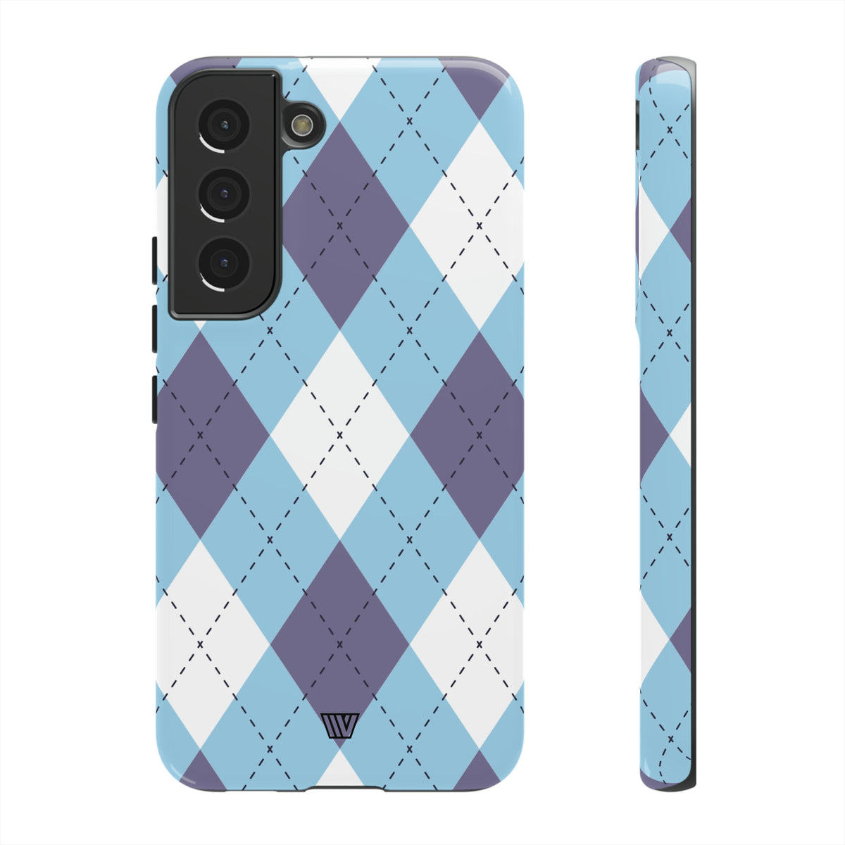 Tough Phone Case Blue White Purple Argyle Polycarbonate Shell