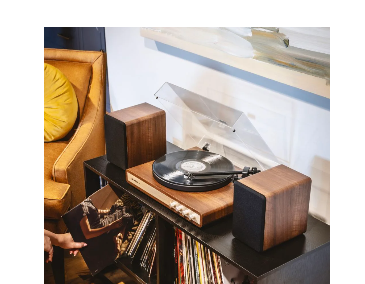 Crosley C65  Record Player with speakers system Belt-Drive 2-Speed  Turntable Record Walnut and Gold- NEW