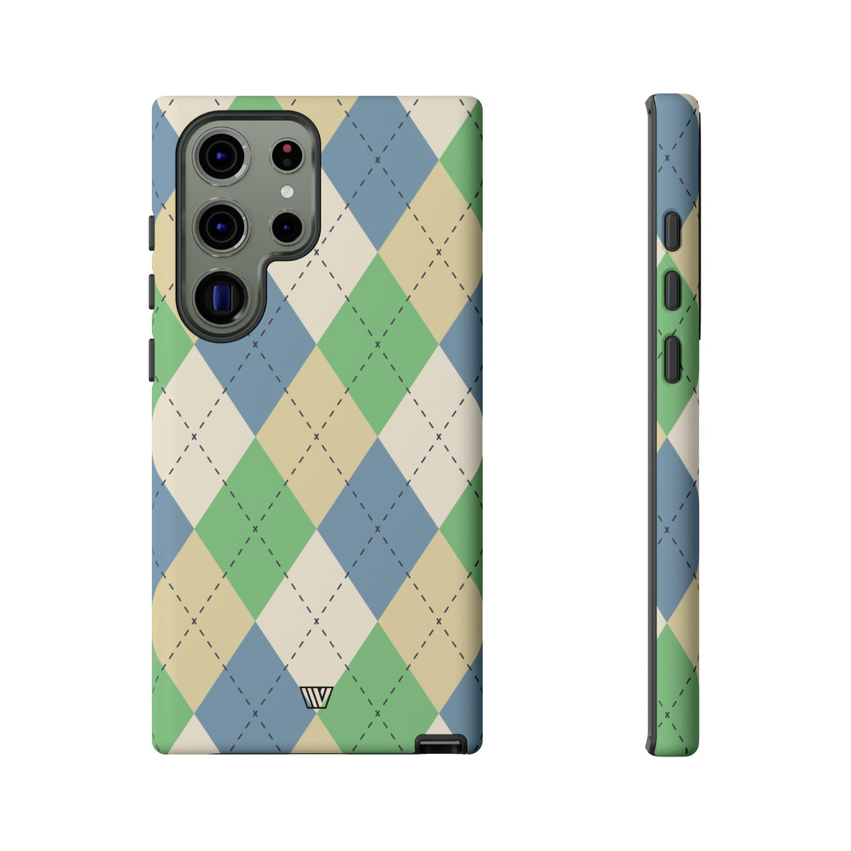 Tough Phone Case Green Blue Beige Argyle Polycarbonate Shell