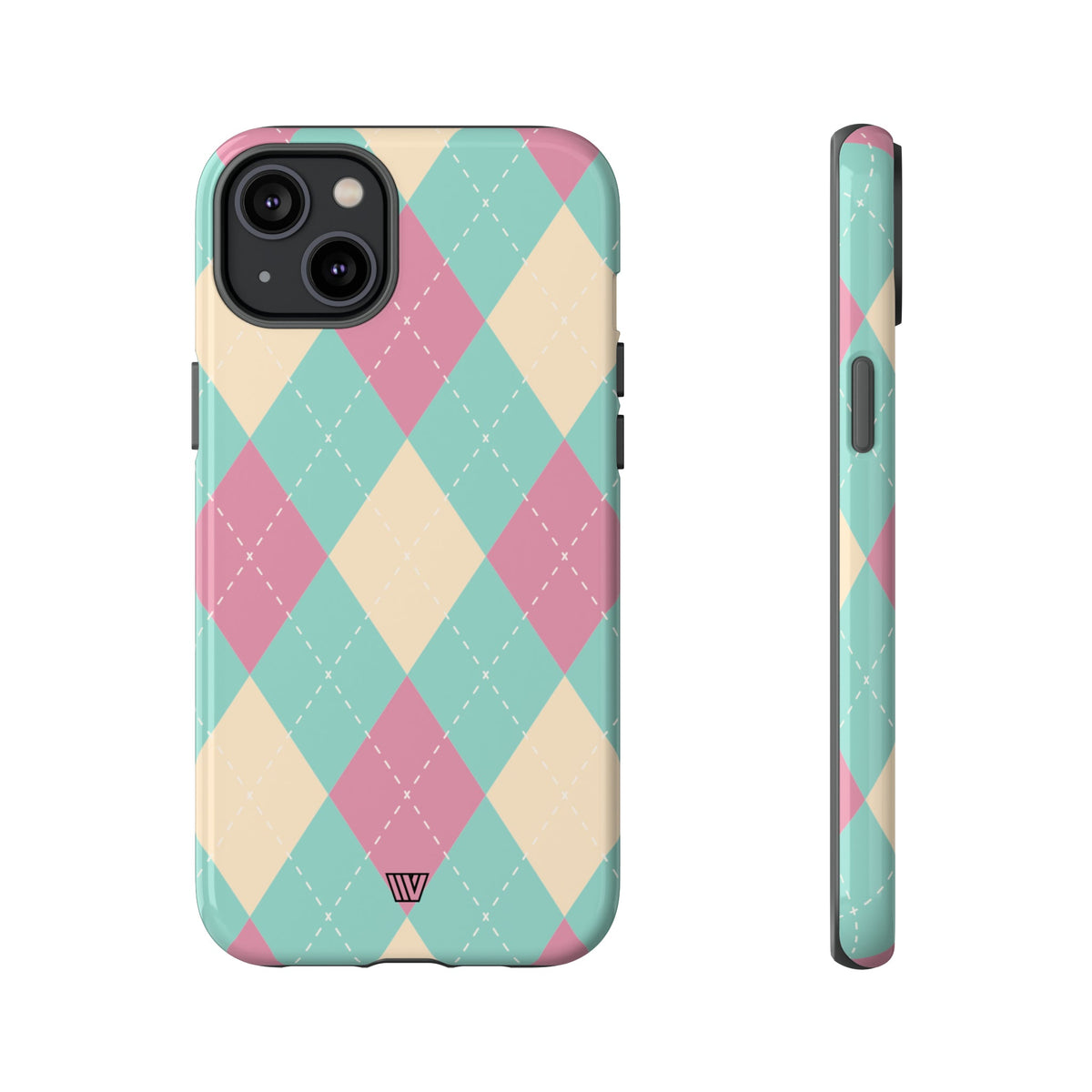 Tough Phone Case Blue Pink Beige Argyle Pattern