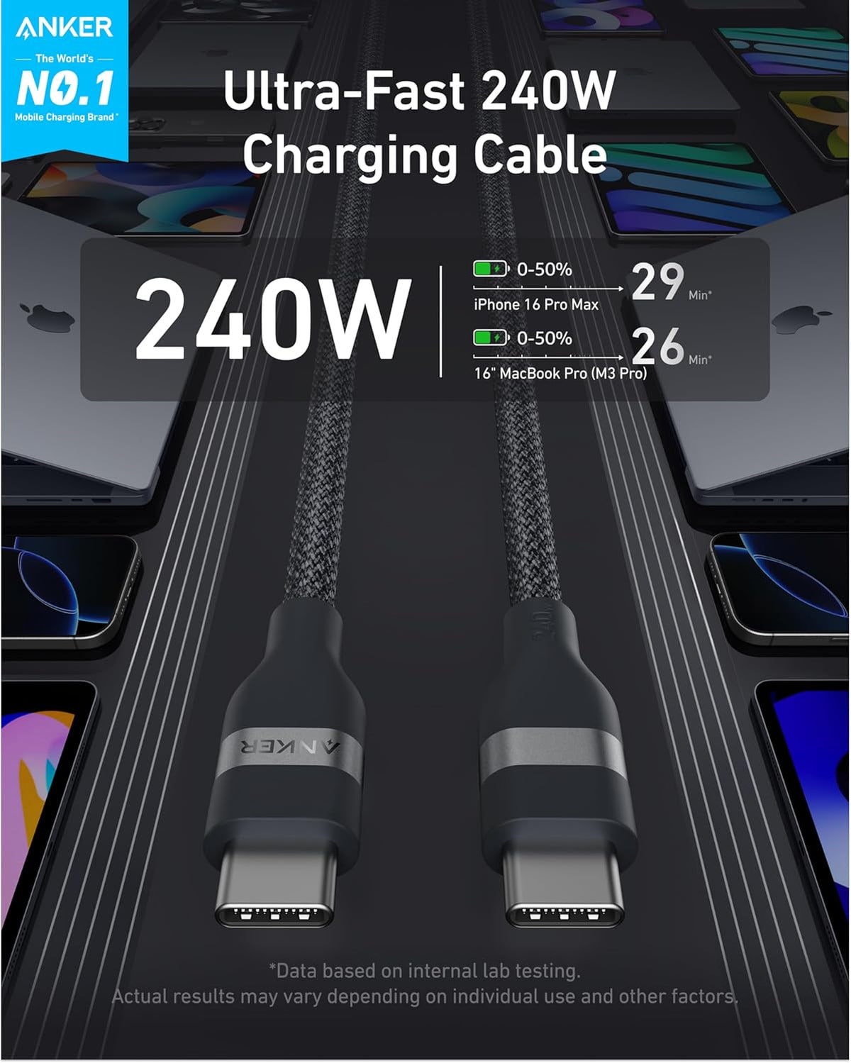 USB-C 240W Upcycled-Braided Cable Anker USB-C to USB-C Cable