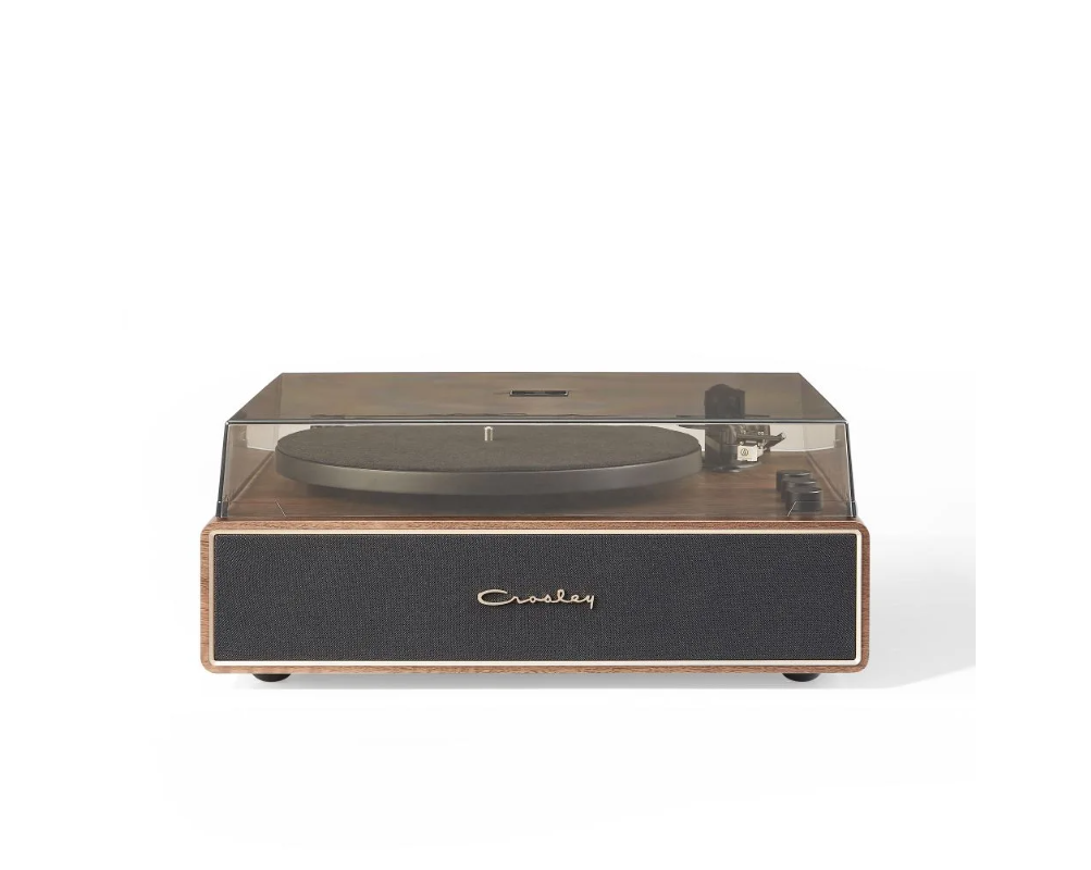 Crosley CR6046A 2-Speed Stave Turntable Record Player - Walnut and Gold-NEW