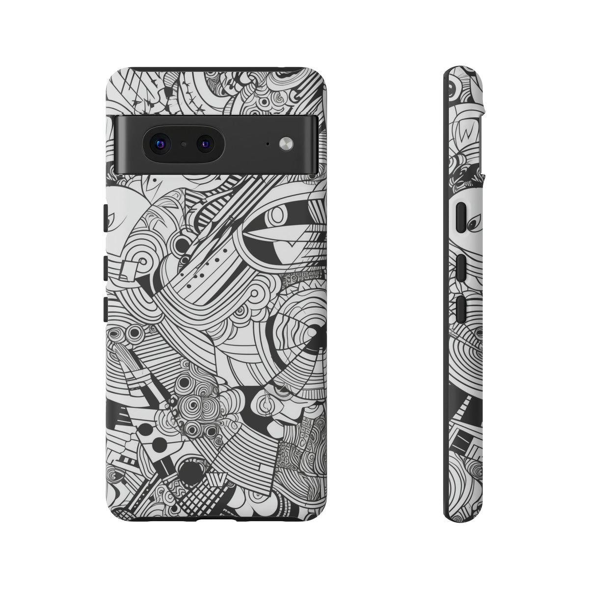 B&W Abstract Doodle Tough Phone Case with Impact Resistance Polycarbonate Shell