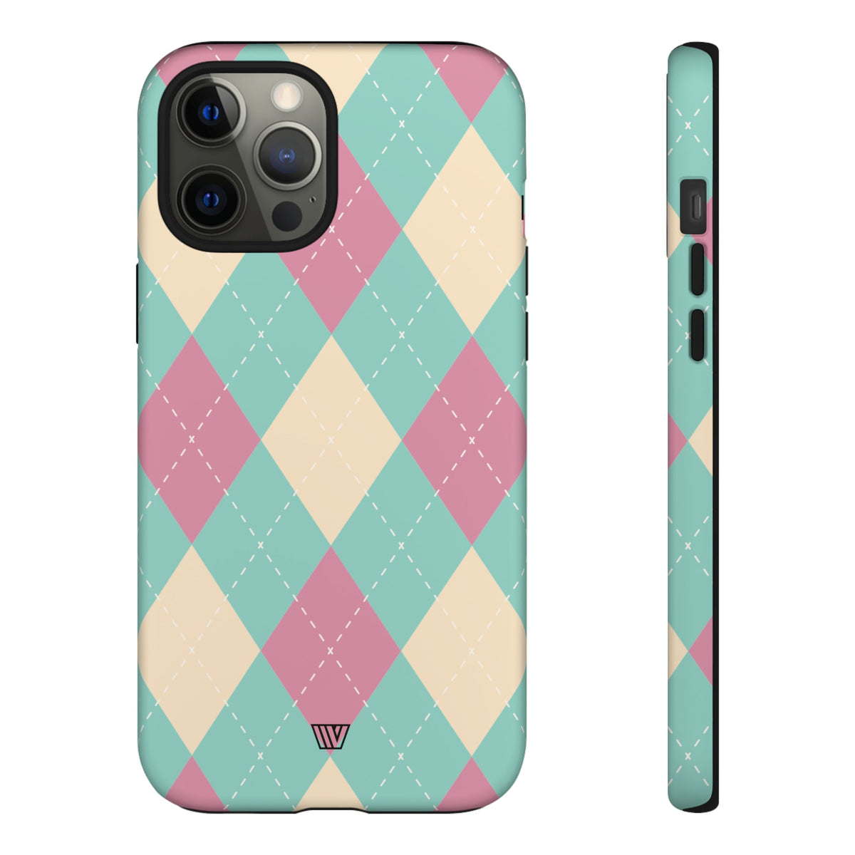 Tough Phone Case Blue Pink Beige Argyle Pattern